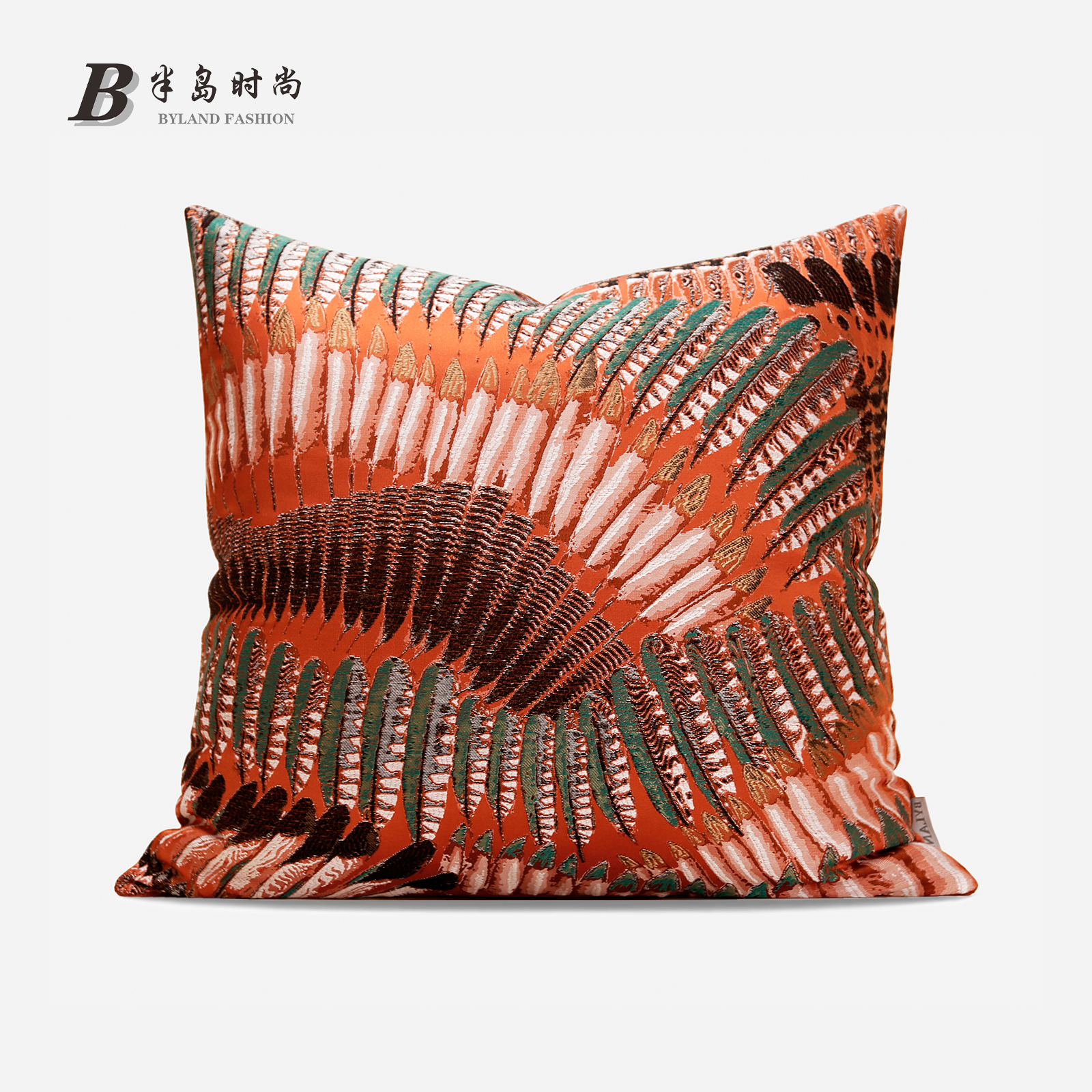 BYLAND美式羽翼图案提花橘色抱枕