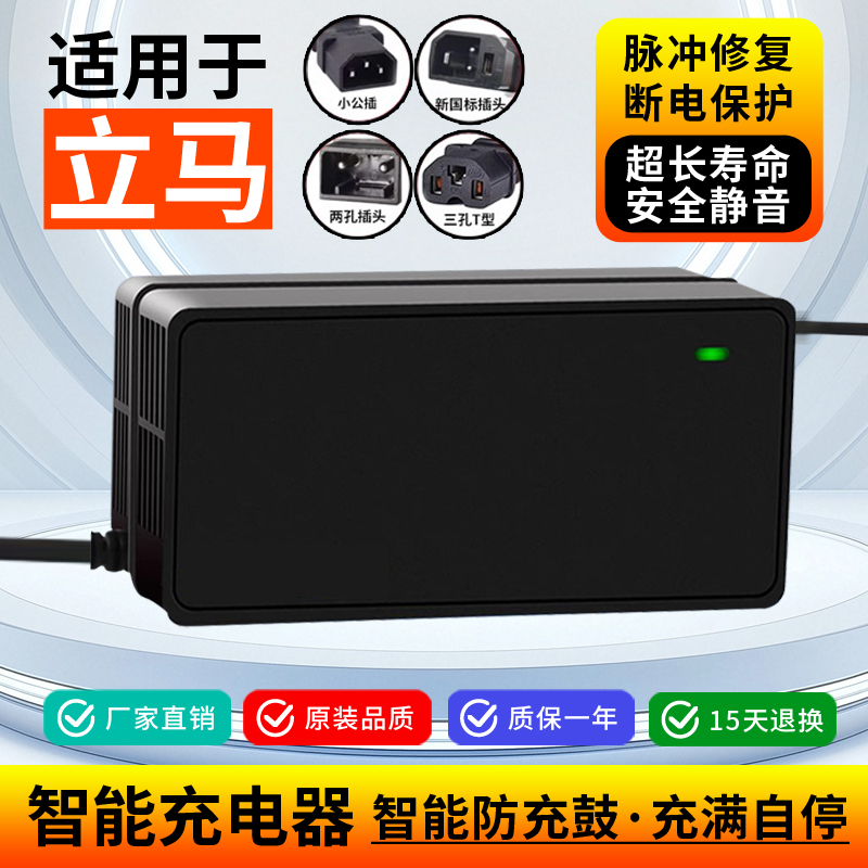 适用立马电动车电瓶车充电器48V60V72V20AH原装反插国标头两三针
