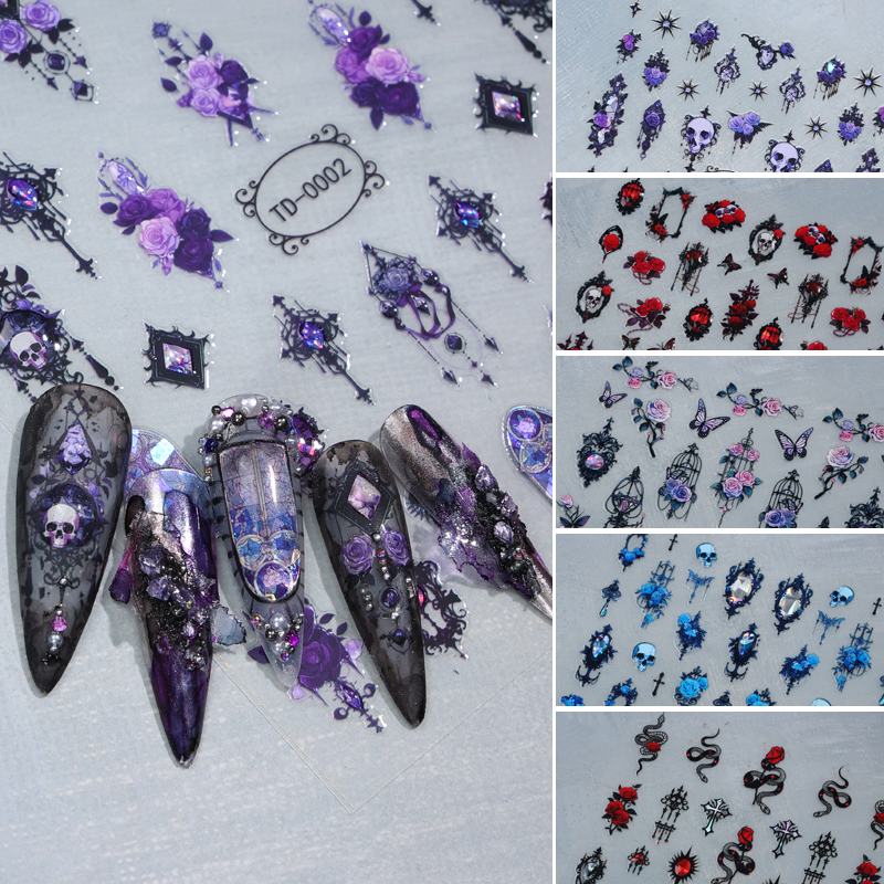 莱丝暗黑系5d软胶贴花美甲贴纸