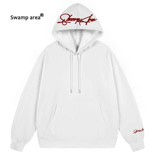 SWAMP AREA花体帽子印花连帽卫衣男春秋季美式重磅情侣长袖帽衫潮
