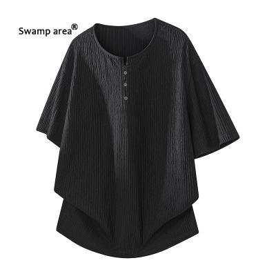 SWAMP AREA亨利领短袖T恤男2026夏季新款宽松肌理感V领体恤半截袖