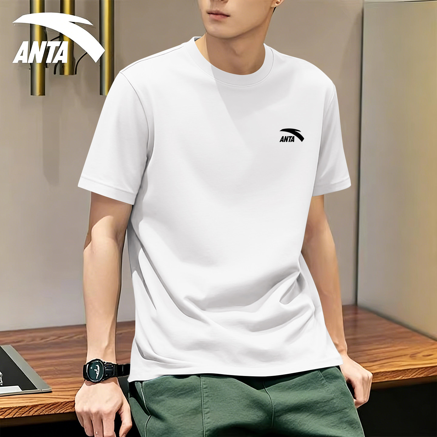 安踏短袖男士官方旗舰正品夏季新款白色青少年宽松运动体恤棉t恤