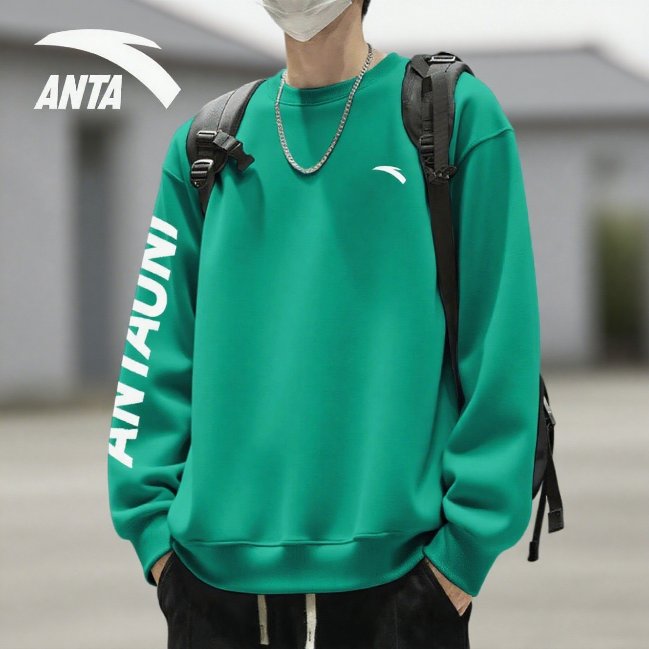 安踏卫衣男款2026春季新款宽松长袖圆领套头衫青少年休闲运动上衣