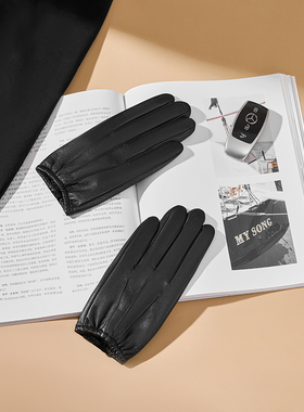 意大利小山羊皮真皮手套短款男士真皮手套开车骑车触屏保暖秋冬季