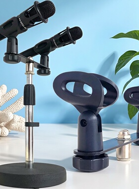 黑色金属多头咪架 双头麦克风架 加厚一托二舞台手持蛋孔话筒支架