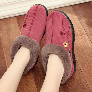 老北京布鞋 新款 女式 女士冬季 包跟保暖室内家居棉托 棉拖鞋 妈妈棉鞋