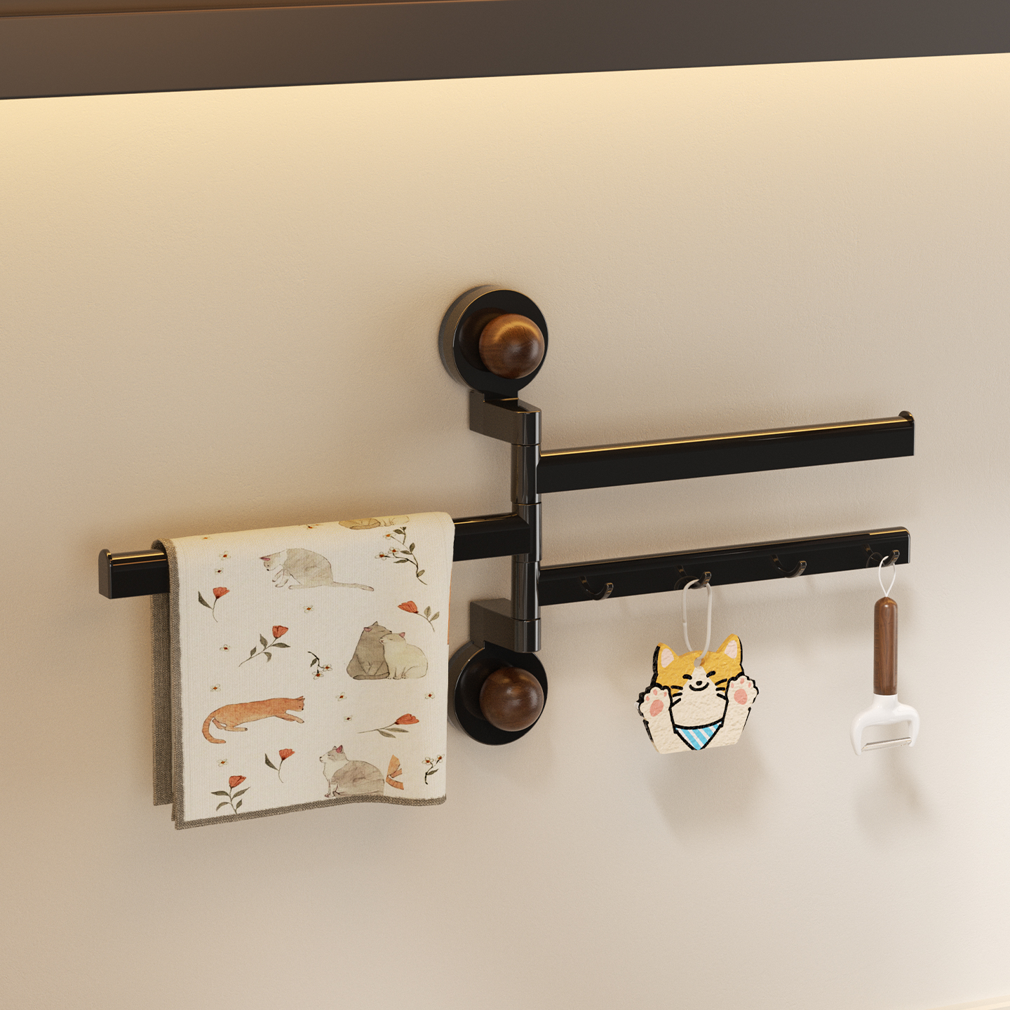 吸盘抹布架厨房免打孔旋转沥水挂杆多功能壁挂式毛巾洗碗擦置物架