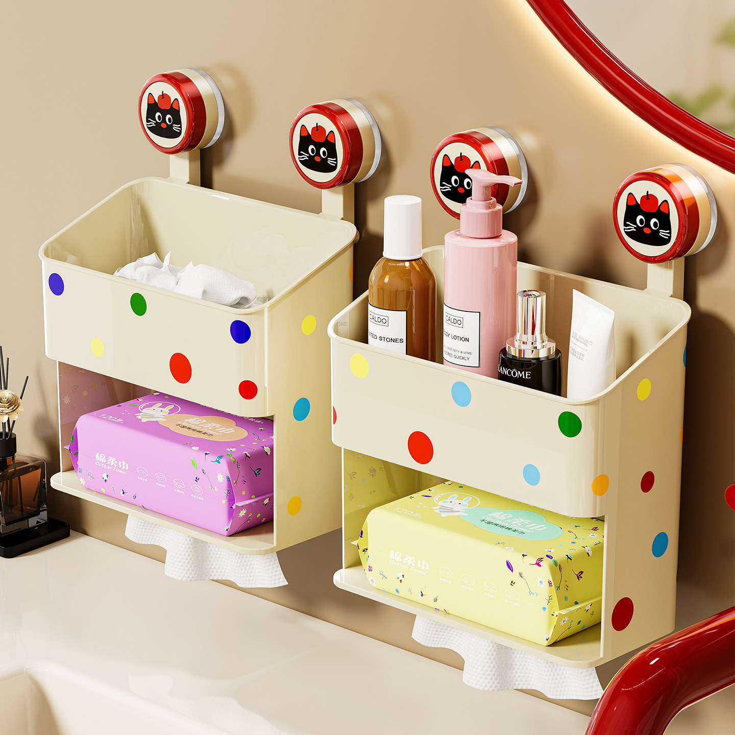 吸盘卫生间置物架墙上免打孔高级感浴室洗漱台化妆品抽纸巾收纳盒,家庭/个人清洁工具,浴室角架/置物架,淘宝优惠券,粉丝福利购,淘宝优惠卷