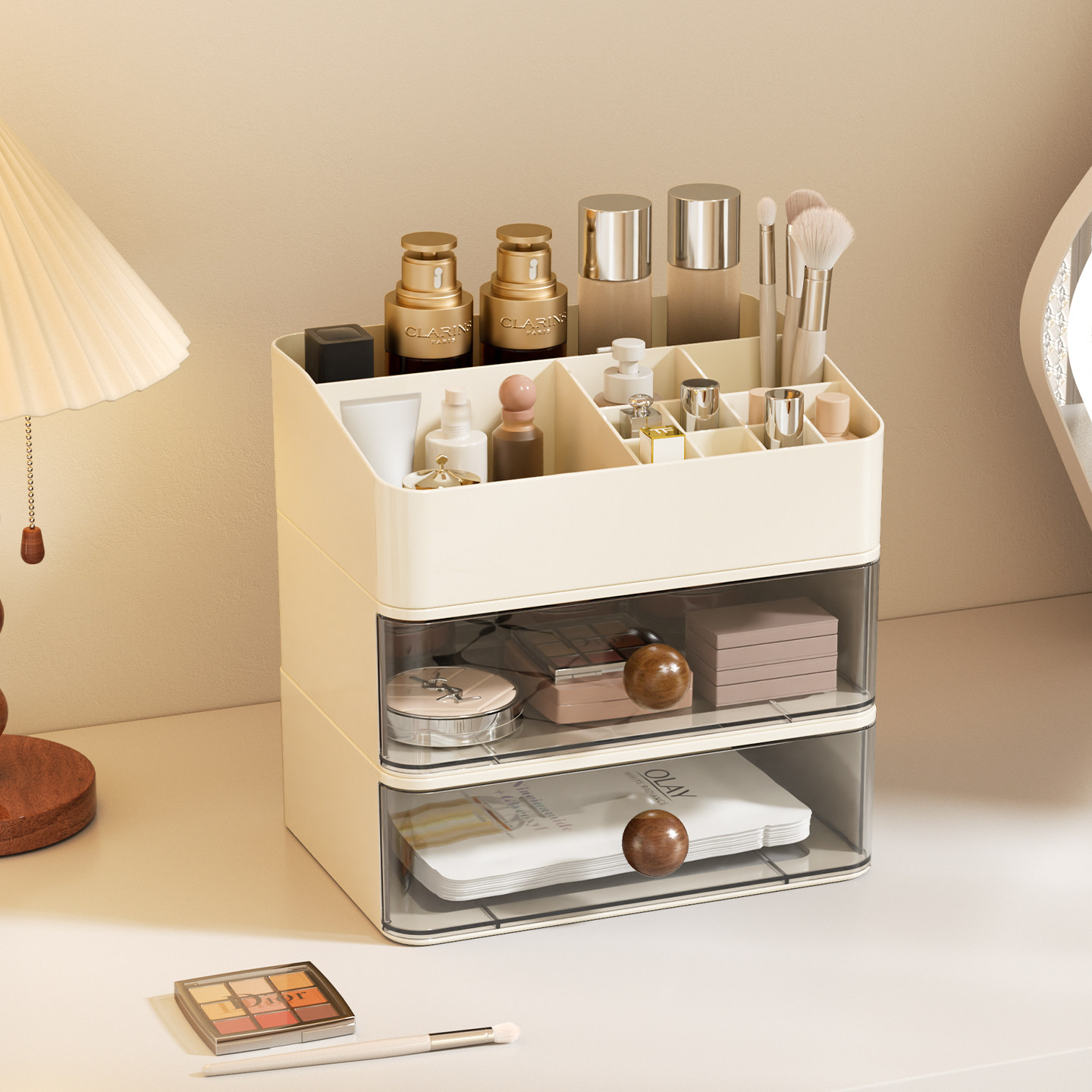 化妆品收纳盒桌面2026新款大容量分格整理箱梳妆台面护肤品置物架,收纳整理,桌面收纳盒,淘宝优惠券,粉丝福利购,淘宝优惠卷