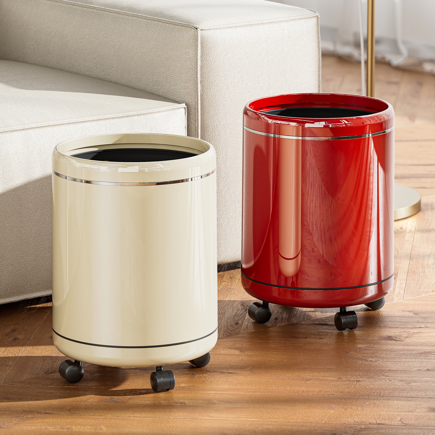 【2025新款】垃圾桶带轮客厅家用