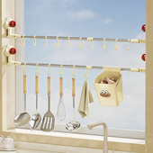 吸盘厨房伸缩挂杆窗台空间利用神器免打孔抹布毛巾置物架一排挂钩