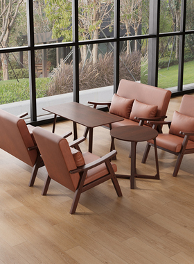 奶茶店咖啡厅桌椅组合休闲书吧酒吧民宿实木洽谈组合民宿懒人沙发