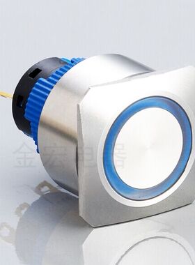 22/16MM金宏金属不锈钢按钮方形平面带灯无锁灯 22J16-27S1 单刀+