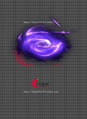 传奇光环特效素材 PNG序列技能特效 紫色黑烟多剑旋转光环 GH23