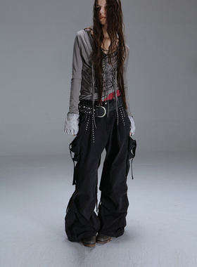 DoublePunch早秋原创复古街头机能风立体口袋低腰直筒阔腿工装裤