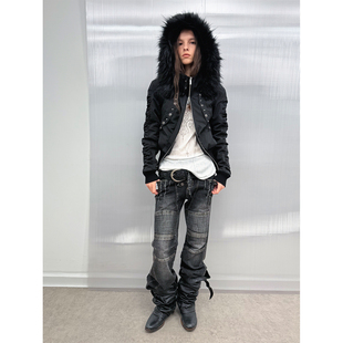 DoublePunch秋冬短款 收腰派克服环保皮草内里加厚防寒毛领外套