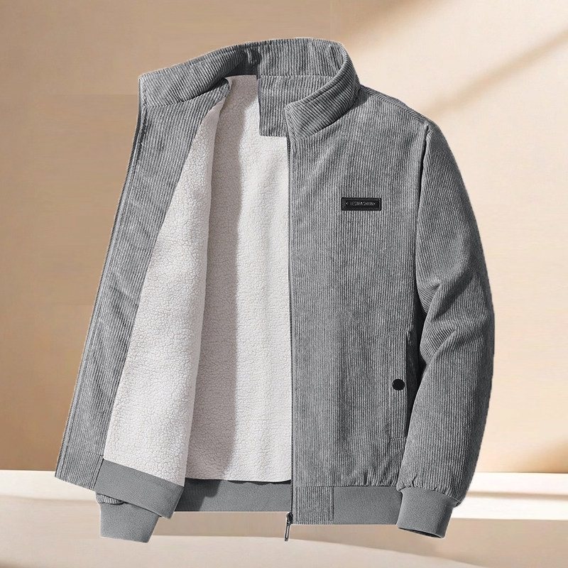 灯芯绒外套男冬季2025新款加绒加厚保暖立领上衣羊羔绒休闲夹克男