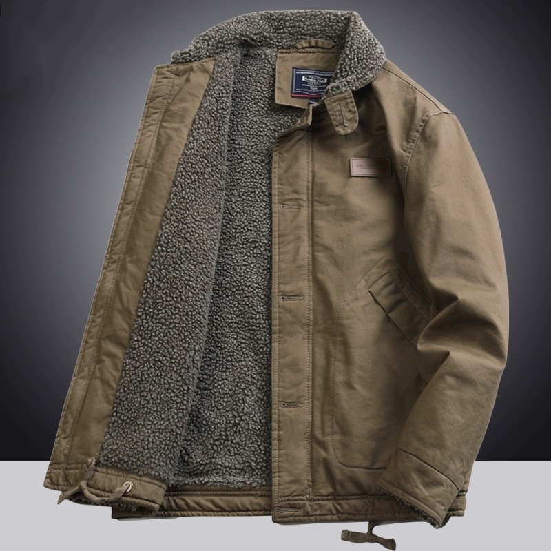 MAROLIO~出口德国！加绒加厚棉衣男士保暖翻领羊羔绒外套纯棉夹克