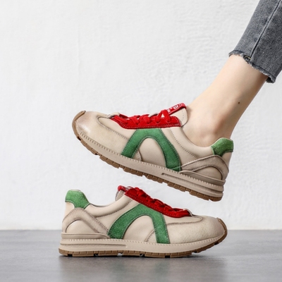 西班牙小众品牌ONGYSL复古拼色阿甘鞋女真皮德训鞋软底运动休闲鞋