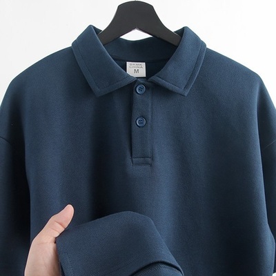 home daily藏青色重磅短袖Polo衫男士夏季简约复古休闲翻领T恤男