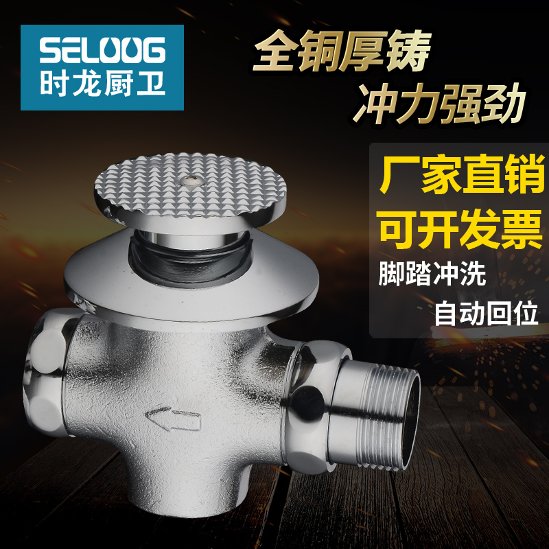 时龙铜质入墙式暗装脚踩式大便冲洗阀冲水阀蹲便器冲便阀 CL018