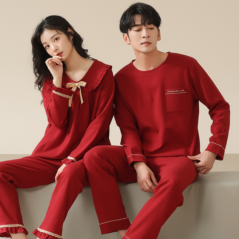 纤丝鸟鸿运吉庆纯棉家居情侣套装