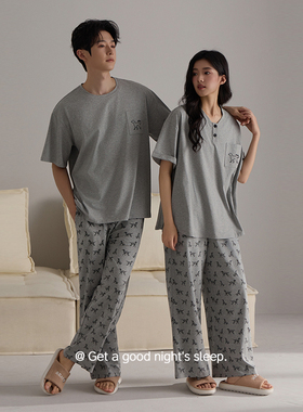 AL文艺宽松弹力软糯7A抗菌长绒棉情侣家居服男女士睡衣家居服套装