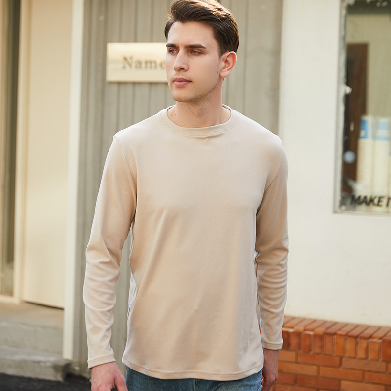 纤丝鸟双面绒保暖男士圆领打底衫