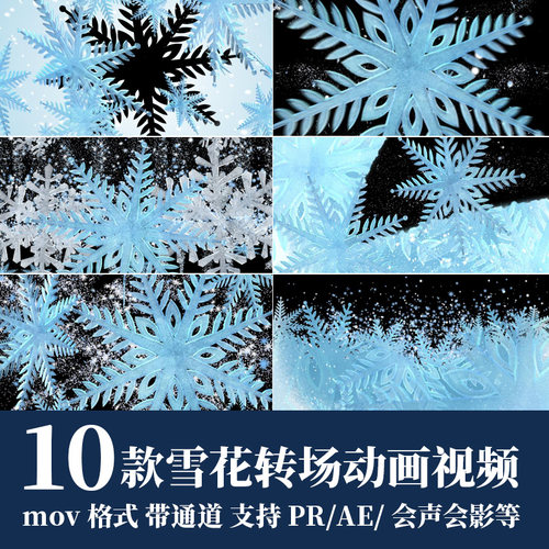 pr/ae视频素材漂亮雪花冰花粒子mov过渡转场动画alpha透明通道