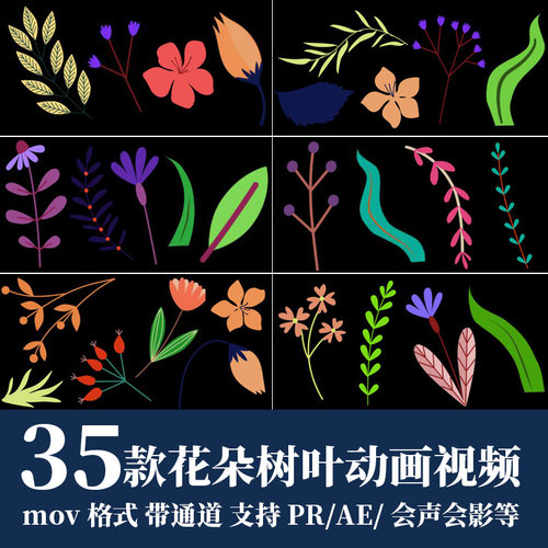 pr视频素材花朵树叶植物生长mov动画alpha透明通道ae后期剪辑合成