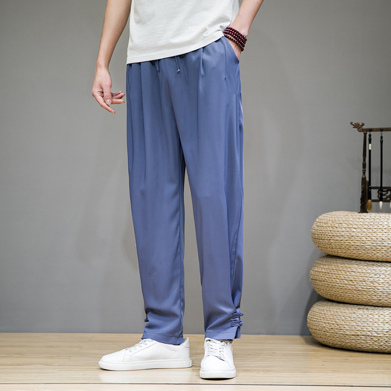 中国风夏季男士纯色薄款冰丝盘扣休闲束脚裤QT4003-K688p60,男装休闲裤,星座815（原A203）