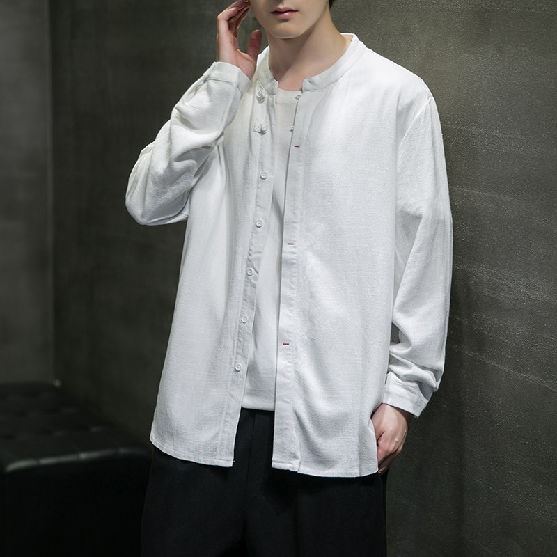 2021中国风秋冬新款男棉麻纯色暗门襟长袖休闲衬衣QT4003-NB33p65图片