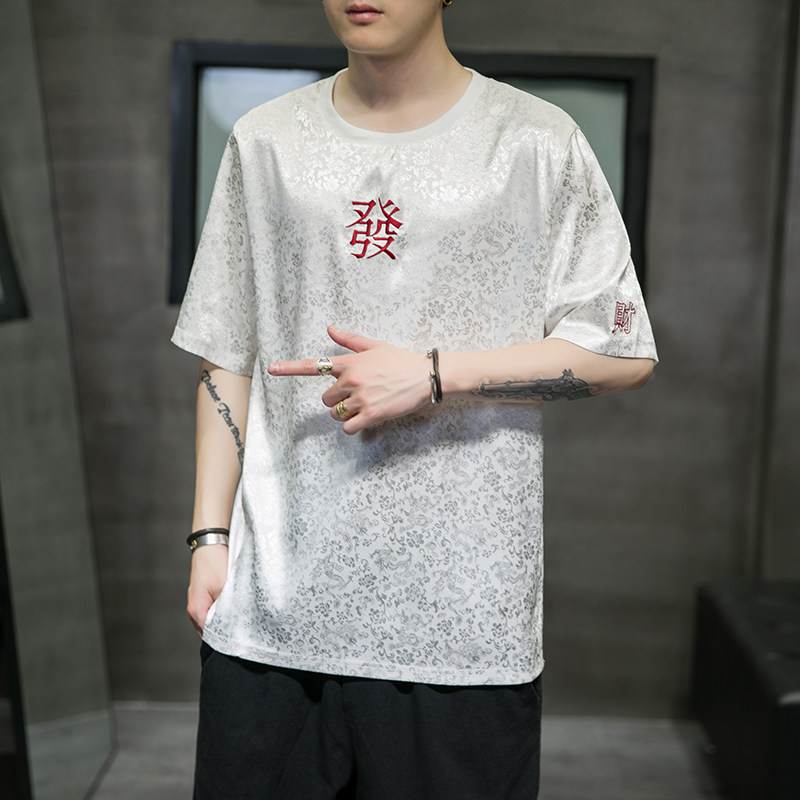 2021夏季中国风冰丝发财刺绣五分袖T恤男潮QT4003-NB31p55黑洞,男装T恤,星座815（原A203）