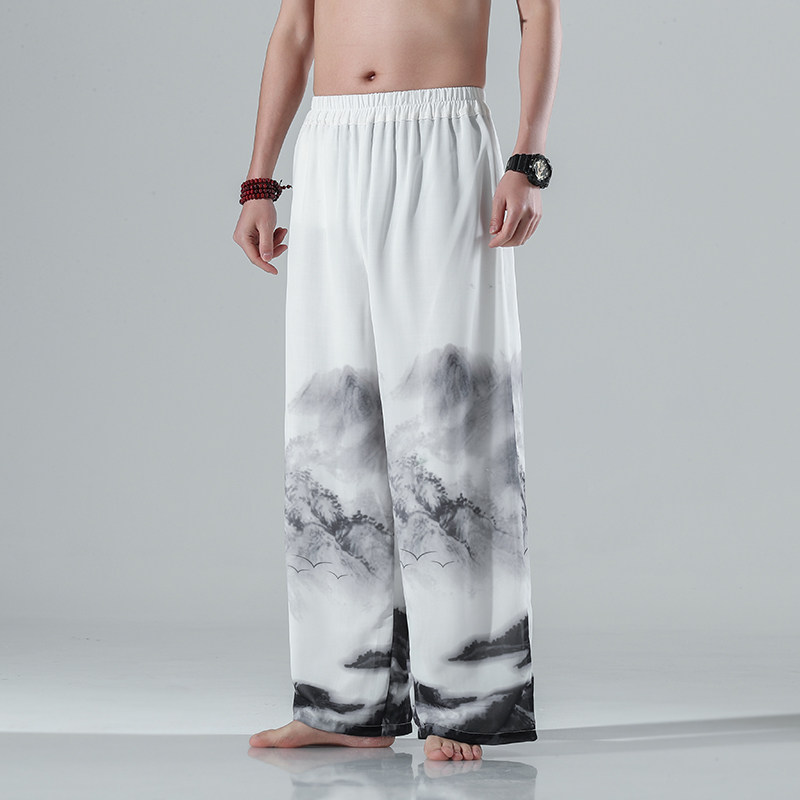 2021风秋冬新款雪纺印花山水画休闲裤男QT4003-NB15,男装休闲裤,星座815（原A203）