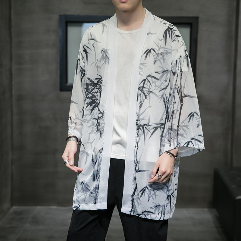 2021中国风印花五分袖开衫汉服防晒衣QT4003-2103-P40,男装风衣,星座815（原A203）