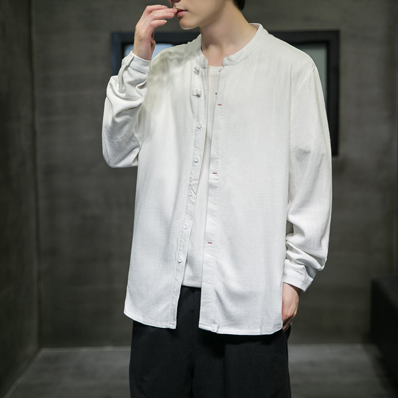 2021风秋冬新款男棉麻纯色暗门襟长袖休闲衬衣QT4003-NB33,男装衬衫,星座815（原A203）