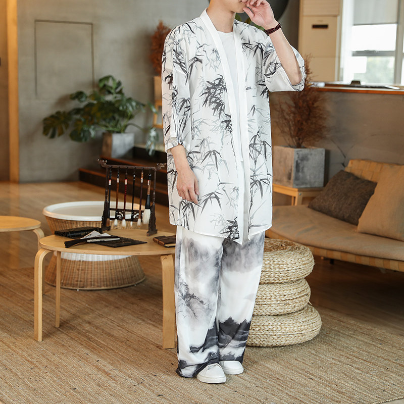 中国风夏季冰丝中长款防晒衣套装男QT4003-TZ68p120,男装休闲套装,星座815（原A203）