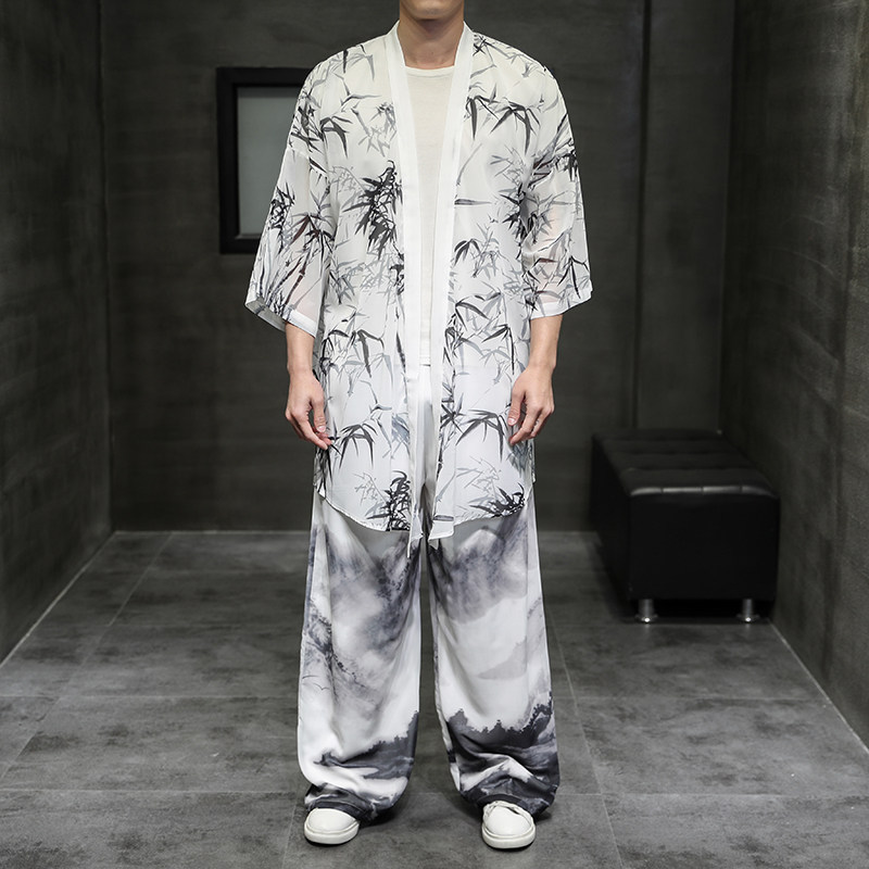 中国风夏季冰丝中长款防晒衣套装男QT4003-TZ68p120,男装休闲套装,星座815（原A203）