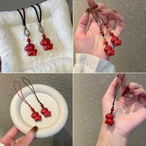 马到成功天然朱砂马年吊坠挂件手机挂男女款本命年护身符项链挂饰