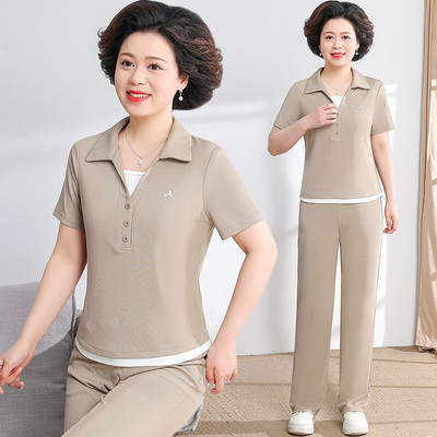中老年妈妈夏季短袖休闲套装