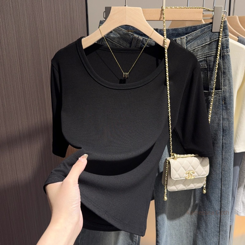 短袖正肩t恤女中袖五分袖上衣
