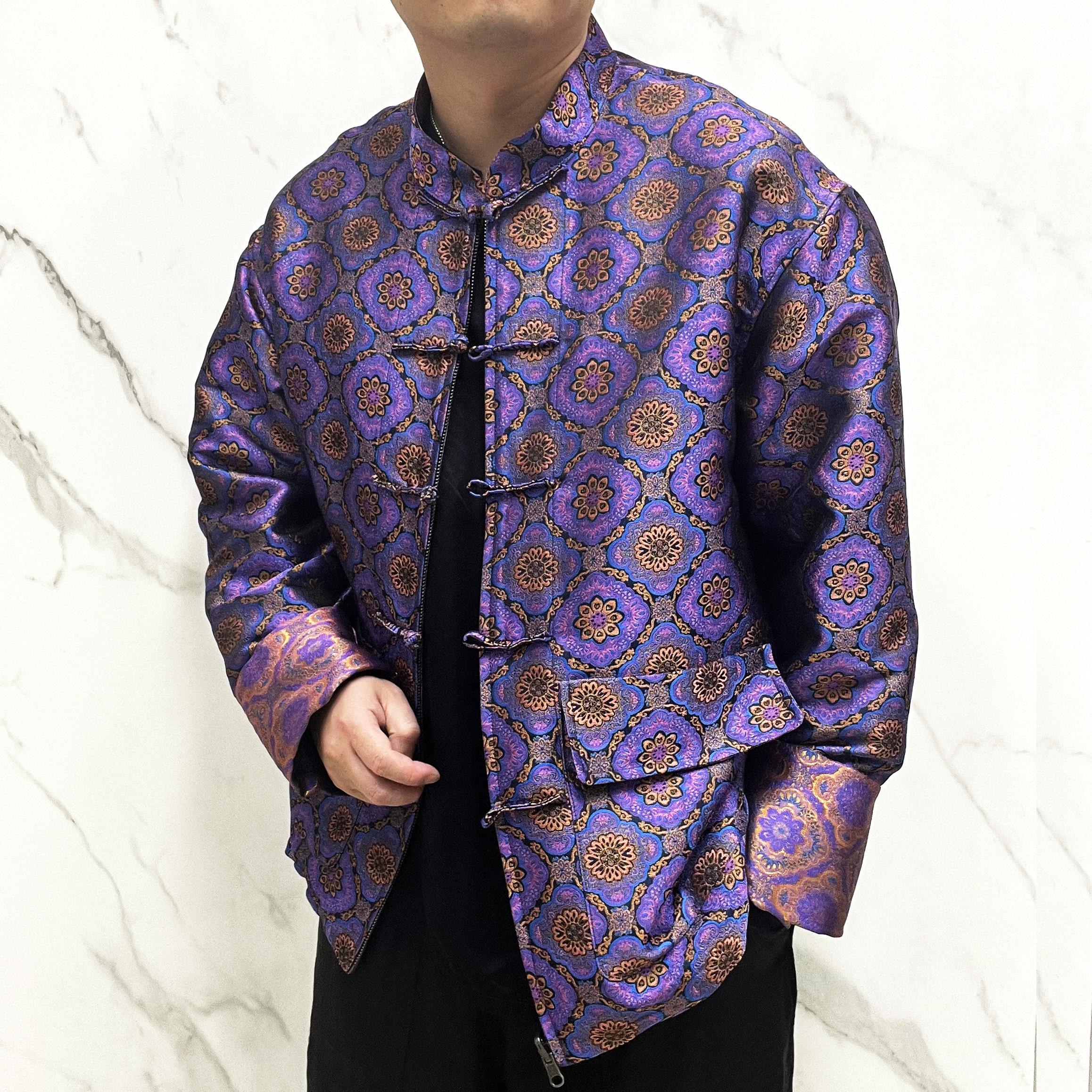 宝相花宋锦香云纱桑蚕丝男装夹克男士短款复古中国风891