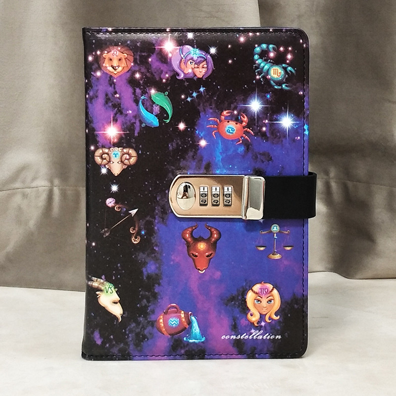 十二星座带锁日记本密码本记事本笔记本子文艺精致小学生手帐本