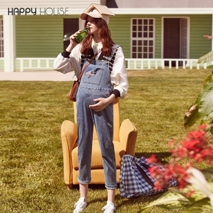 2026时尚 新款 弹力牛仔裤 快乐屋孕妇裤 宽松春装 春夏款 大码 子背带裤