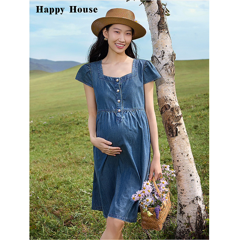 快乐屋孕妇连衣裙夏装2025新款时尚牛仔裙夏孕妇裙夏季裙子高级感