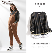 条纹宽松拼接孕妇卫衣春 时尚 快乐屋孕妇春装 孕妇上衣外穿2026新款