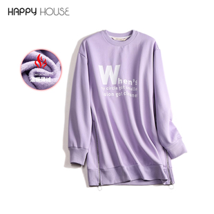 打底衫 快乐屋孕妇冬装 字母加绒孕妇卫衣中长款 时尚 上衣2025新款