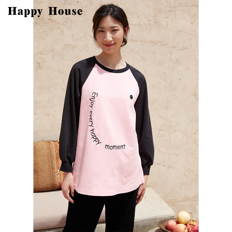 快乐屋撞色针织孕妇上衣中长款2026新款春夏长袖T恤时尚潮妈卫衣