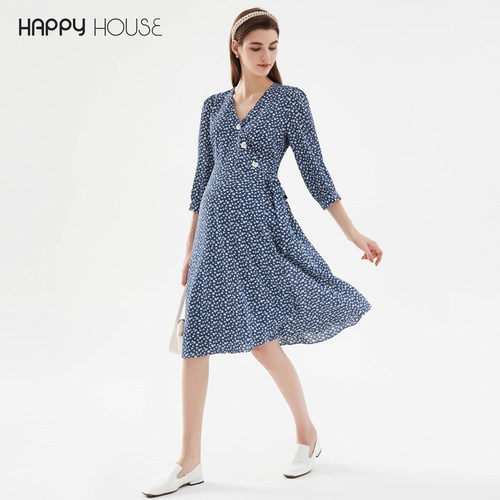 快乐屋领雪纺碎花茶歇裙哺乳衣