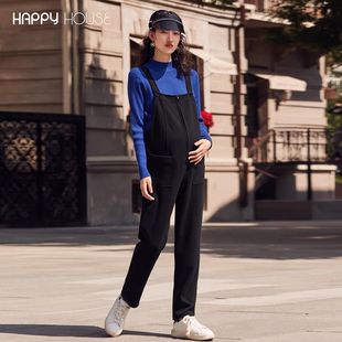 快乐屋孕妇背带裤 子显瘦显高女 加绒针织保暖加厚肩带可调节孕妇裤